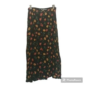 100% rayon midi skirt made in india just elements size medium floral black soft